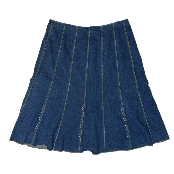 Reba Woman Dresses & Skirts - Reba Woman Dark Wash Denim Skirt Med Length W/ Silver Brads